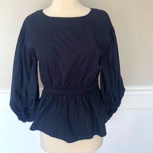 BANANA REPUBLIC NAVY BLUE CINCHED PUFFY SLEEVE TOP